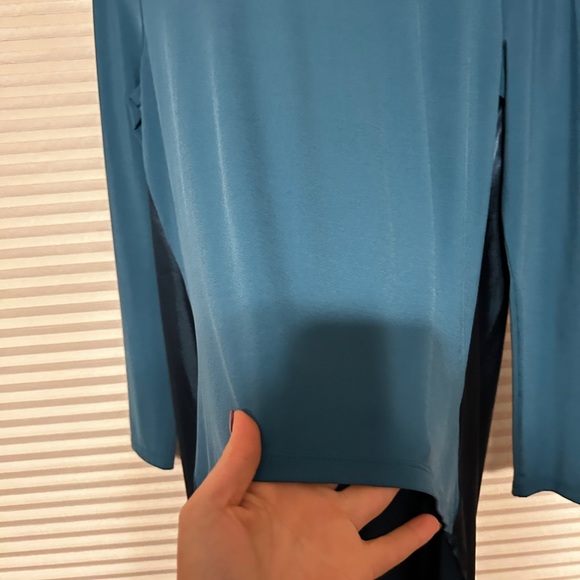 EUc High Low Mixed Media Teal Top Medium - Picture 3 of 6